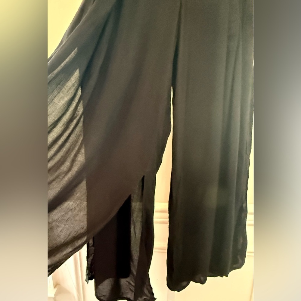 Vix By Paula Hermanny Black Wide Leg Pants Side Slit Flowy Gauze Small Highwaist - Picture 13 of 14